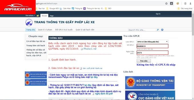 Tra Cuu Giay Phep Lai Xe Qua Website